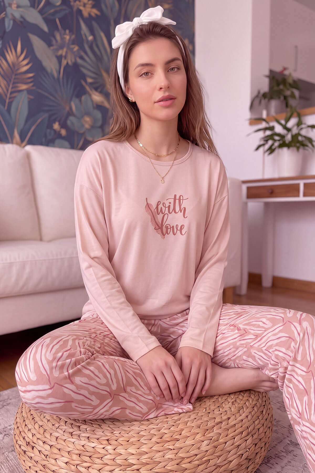 Somon With Love Desenli Bambu Uzun Kol Kadın Pijama Takımı - Pijamaevi (1)