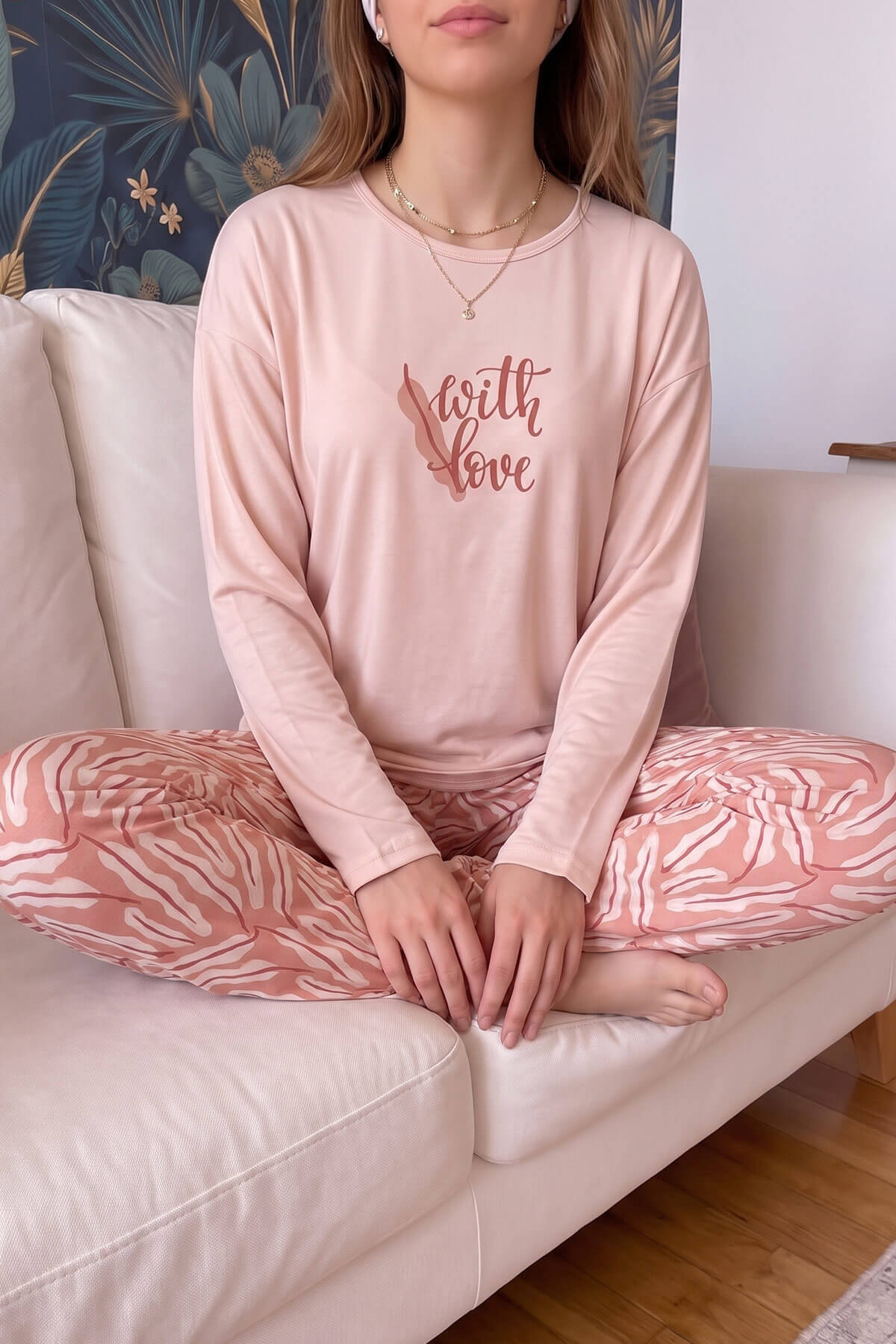 Somon With Love Desenli Bambu Uzun Kol Kadın Pijama Takımı - Pijamaevi (3)