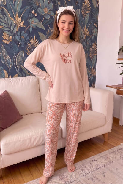 Somon With Love Desenli Bambu Uzun Kol Kadın Pijama Takımı - 6