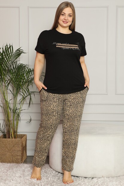 Sparkle Baskılı Kısa Kol Büyük Beden Battal Pijama Takımı - 2