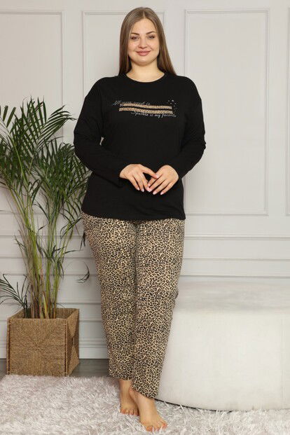 Sparkle Baskılı Uzun Kol Büyük Beden Battal Pijama - 1