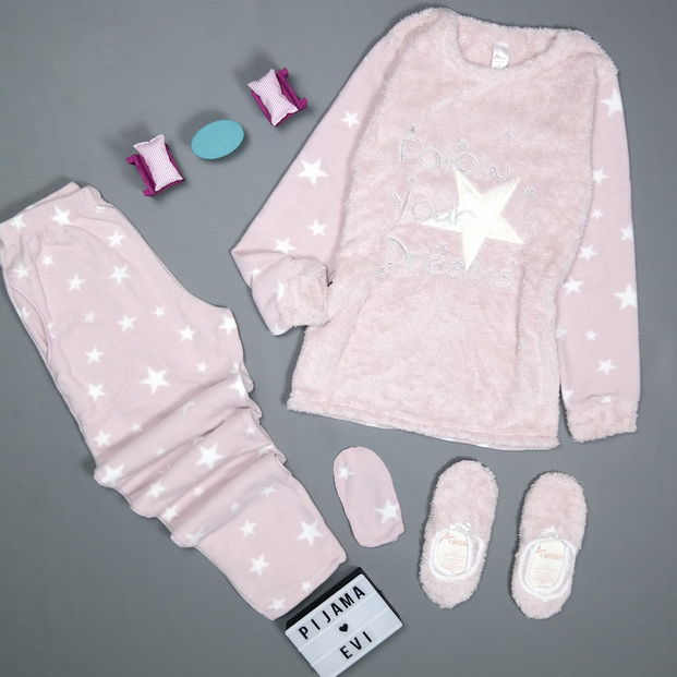Star Dreams Desenli Kadın Peluş Pijama Takımı - 2