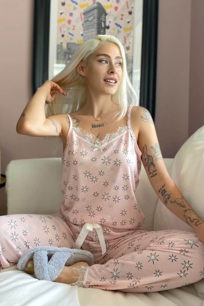 Stars Dantelli İp Askılı Örme Kadın Pijama Takımı - 1