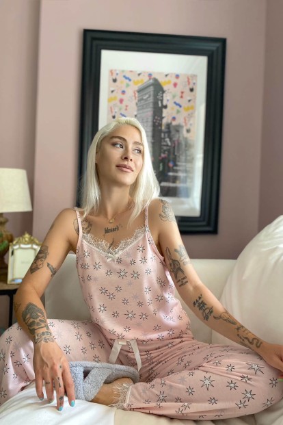 Stars Dantelli İp Askılı Örme Kadın Pijama Takımı - 2
