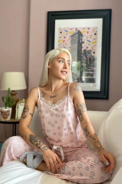 Stars Dantelli İp Askılı Örme Kadın Pijama Takımı - 3