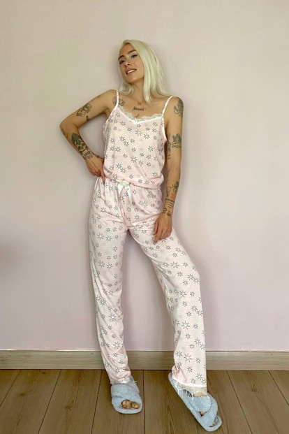 Stars Dantelli İp Askılı Örme Kadın Pijama Takımı - 5