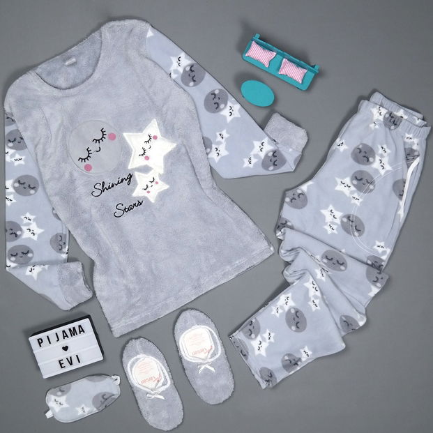 Stars Desenli Kadın Peluş Pijama Takımı - 2