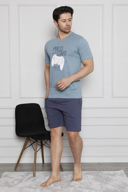 Start Baskılı Şortlu Kısa Kollu Erkek Pijama Takımı - 3