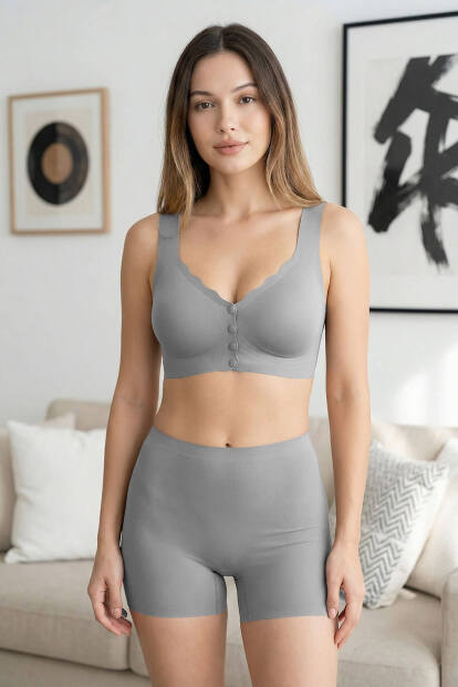 StoneTaupe SilkAir Düğmeli Lazer Kesim Balensiz Sütyen - İz Yapmayan - 2