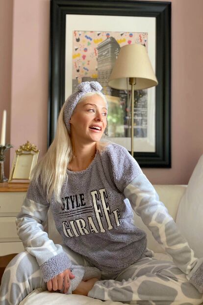 Style Desenli Kadın Peluş Polar Pijama Takımı - 2