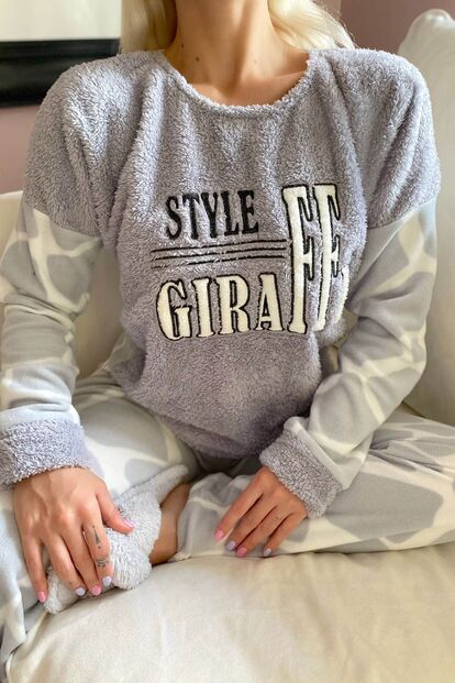 Style Desenli Kadın Peluş Polar Pijama Takımı - 3