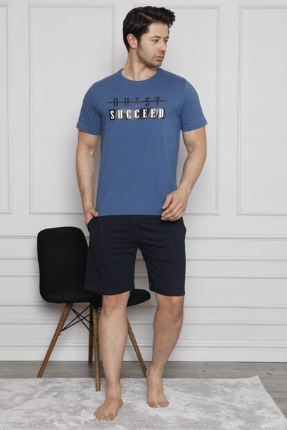 Succeed Baskılı Şortlu Kısa Kollu Erkek Pijama Takımı - 1