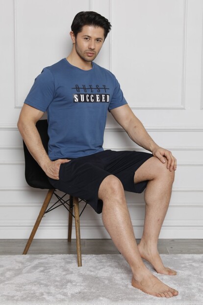 Succeed Baskılı Şortlu Kısa Kollu Erkek Pijama Takımı - 2