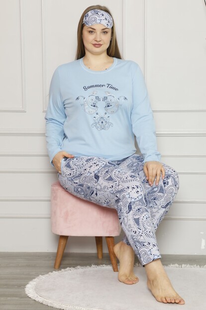 Summer Time Baskılı Uzun Kol Büyük Beden Battal Pijama - 1