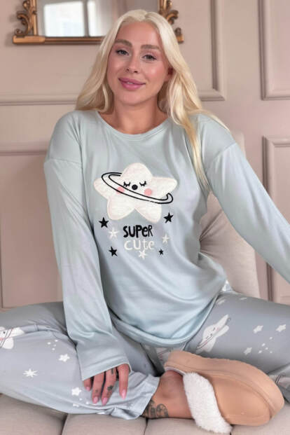 Super Cute Desenli Termal Kadın Pijama Takımı 