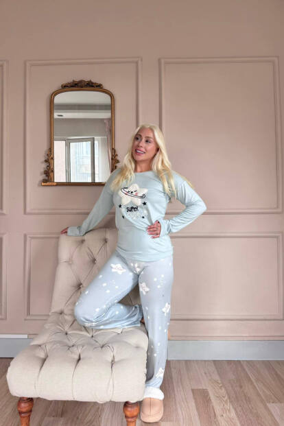 Super Cute Desenli Termal Kadın Pijama Takımı - 5
