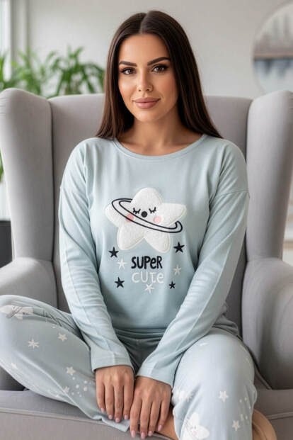 Super Cute Desenli Termal Kadın Pijama Takımı 