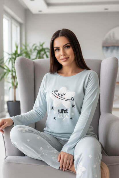Super Cute Desenli Termal Kadın Pijama Takımı - 2