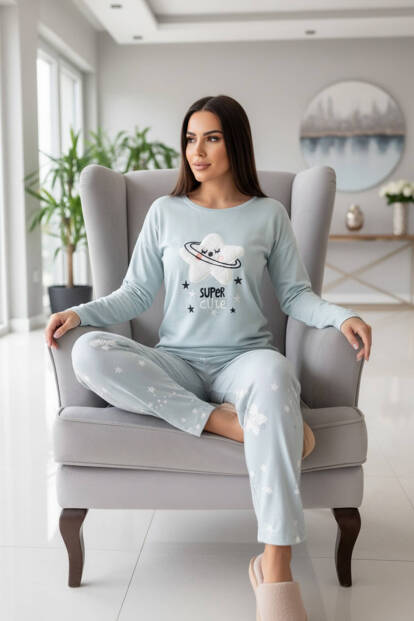 Super Cute Desenli Termal Kadın Pijama Takımı - 4