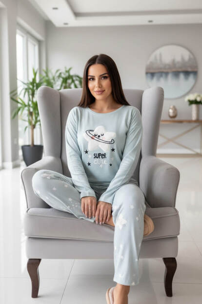 Super Cute Desenli Termal Kadın Pijama Takımı - 5