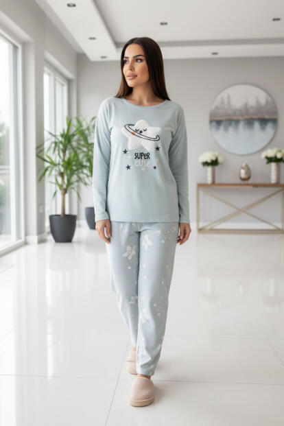 Super Cute Desenli Termal Kadın Pijama Takımı - 6