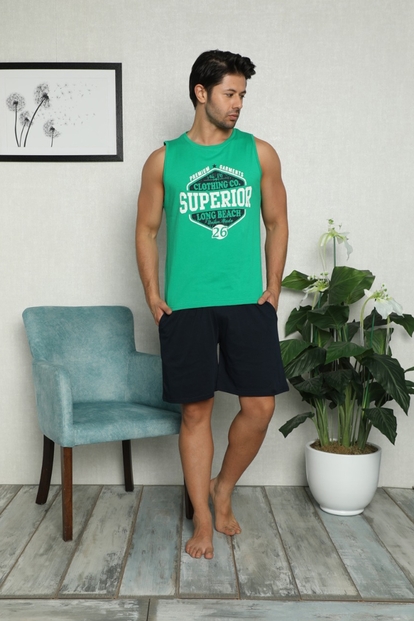 Superior Baskılı Şortlu Sıfır Kollu Erkek Pijama Takımı - 1