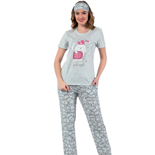 Tavşan Desenli Kısa Kollu Pijama Takımı - 1