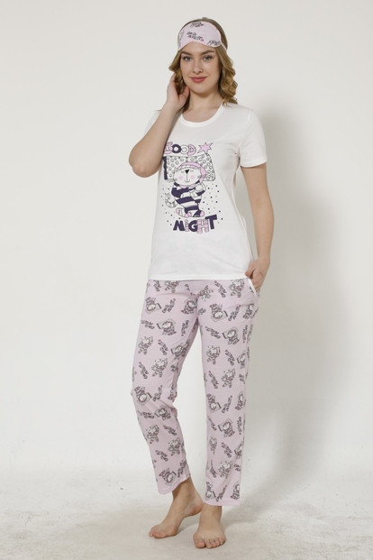 Tavşan Desenli Kısa Kollu Pijama Takımı - 1