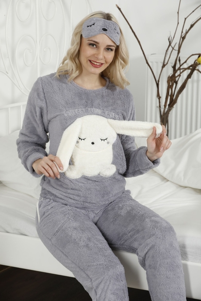 Think Ever Desenli Tam Peluş Pijama Takımı - 1