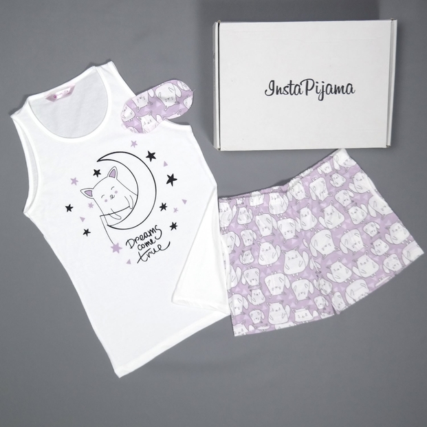 Tilki Desenli Şortlu Askılı Sıfır Kol Bayan Pijama Takımı - 2