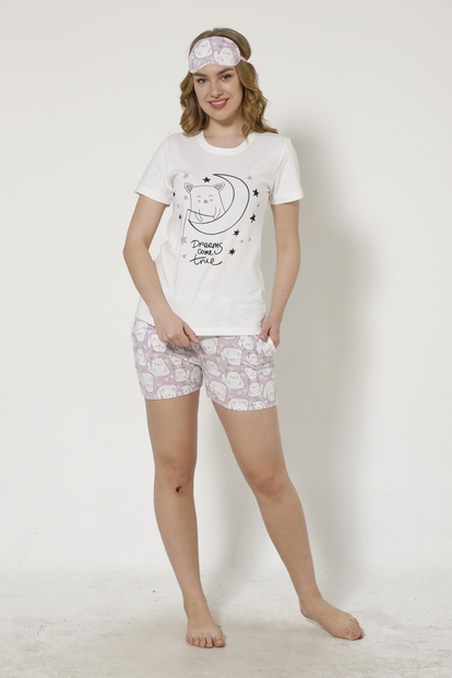 Tilki Desenli Şortlu Bayan Pijama Takımı - 1