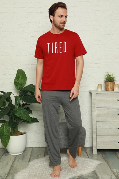 Tired Baskılı Kısa Kollu Erkek Pijama Takımı - 1