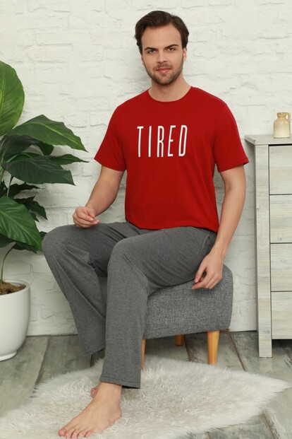 Tired Baskılı Kısa Kollu Erkek Pijama Takımı - 2