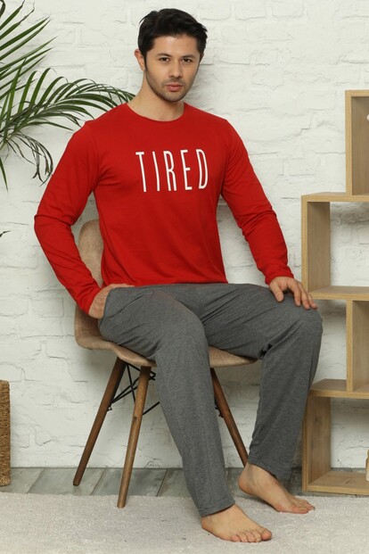 Tired Baskılı Uzun Kollu Erkek Pijama Takımı - 2