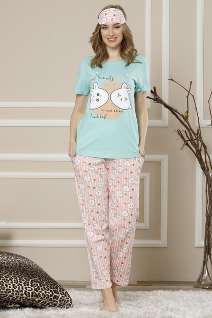 Turkuaz Good Friends Desenli Kısa Kollu Kadın Pijama Takımı - 2