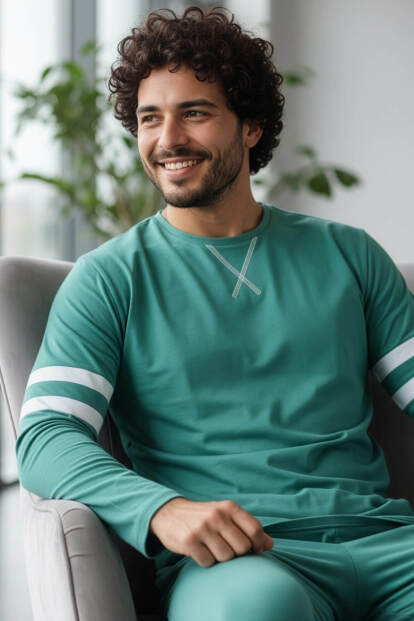 Turkuaz Line Desenli Stylish Erkek Uzun Kol Pijama Takımı 