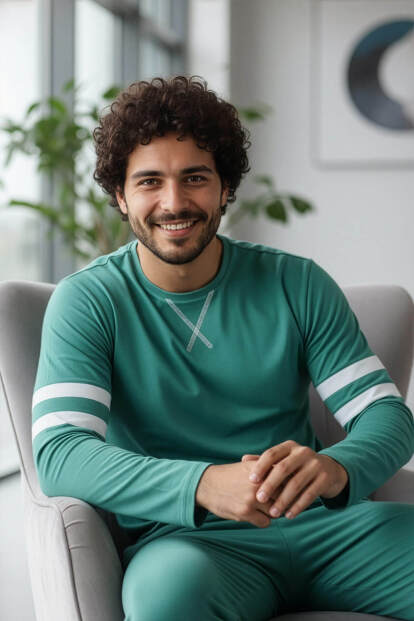 Turkuaz Line Desenli Stylish Erkek Uzun Kol Pijama Takımı - 2