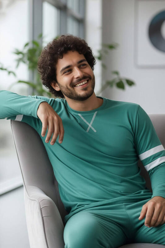 Turkuaz Line Desenli Stylish Erkek Uzun Kol Pijama Takımı - Pijamaevi (2)