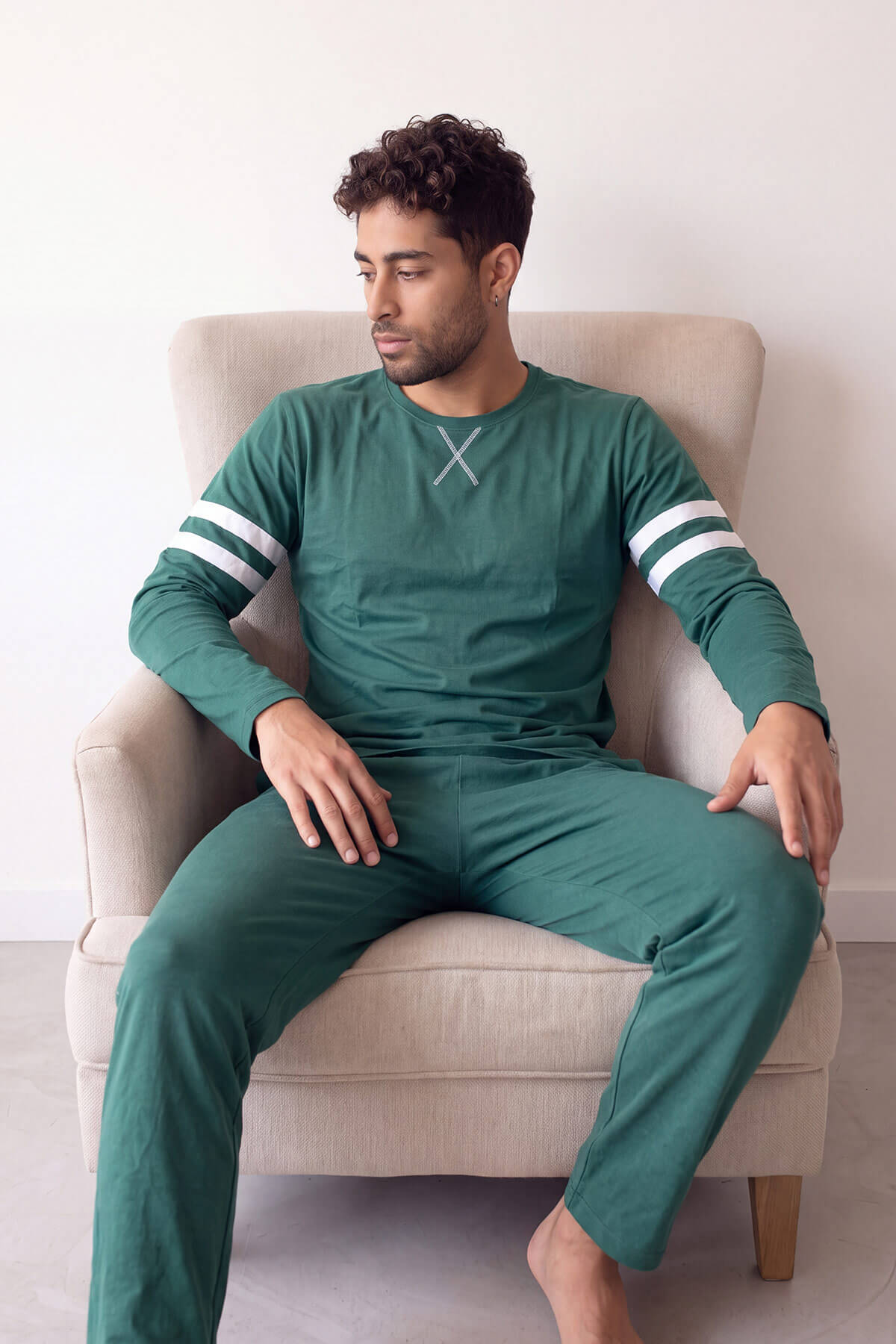 Turkuaz Line Desenli Stylish Erkek Uzun Kol Pijama Takımı - Pijamaevi (1)