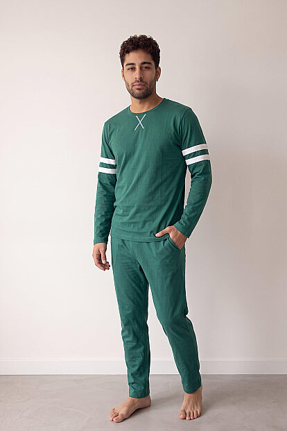 Turkuaz Line Desenli Stylish Erkek Uzun Kol Pijama Takımı - 6