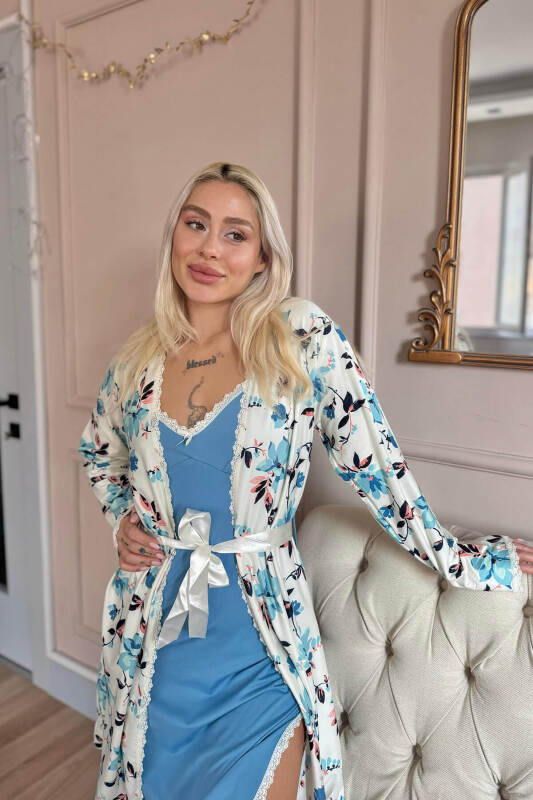 Turkuaz Soft Breeze Exclusive Örme Sabahlıklı Gecelik Kadın Pijama Takımı - Pijamaevi (2)