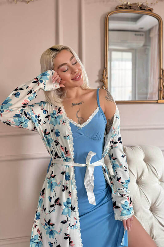 Turkuaz Soft Breeze Exclusive Örme Sabahlıklı Gecelik Kadın Pijama Takımı - Pijamaevi (3)