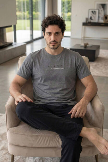 Urban Charcoal Lifes Baskılı Kısa Kollu Cotton Erkek Pijama Takımı - 4