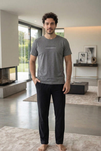 Urban Charcoal Lifes Baskılı Kısa Kollu Cotton Erkek Pijama Takımı - 6