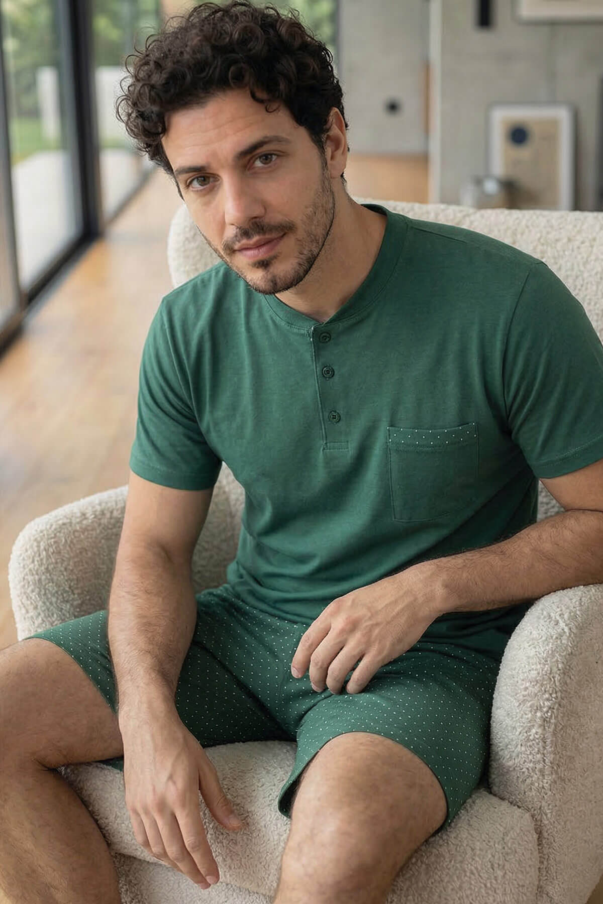 Urban Forest Şortlu Pat Detaylı Elegant Erkek Pijama Takımı - Pijamaevi