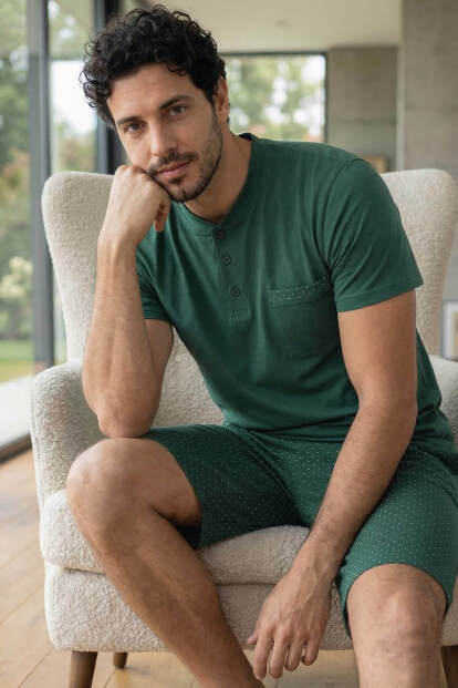 Urban Forest Şortlu Pat Detaylı Elegant Erkek Pijama Takımı - 2