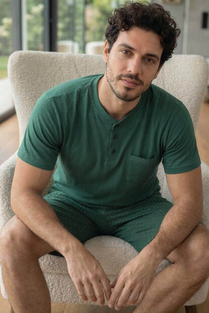 Urban Forest Şortlu Pat Detaylı Elegant Erkek Pijama Takımı - 3