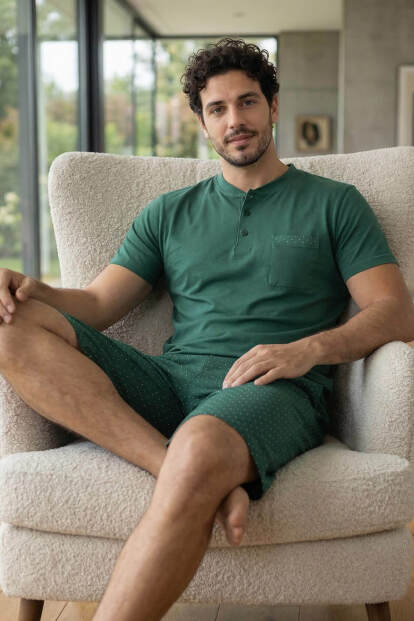 Urban Forest Şortlu Pat Detaylı Elegant Erkek Pijama Takımı - 5