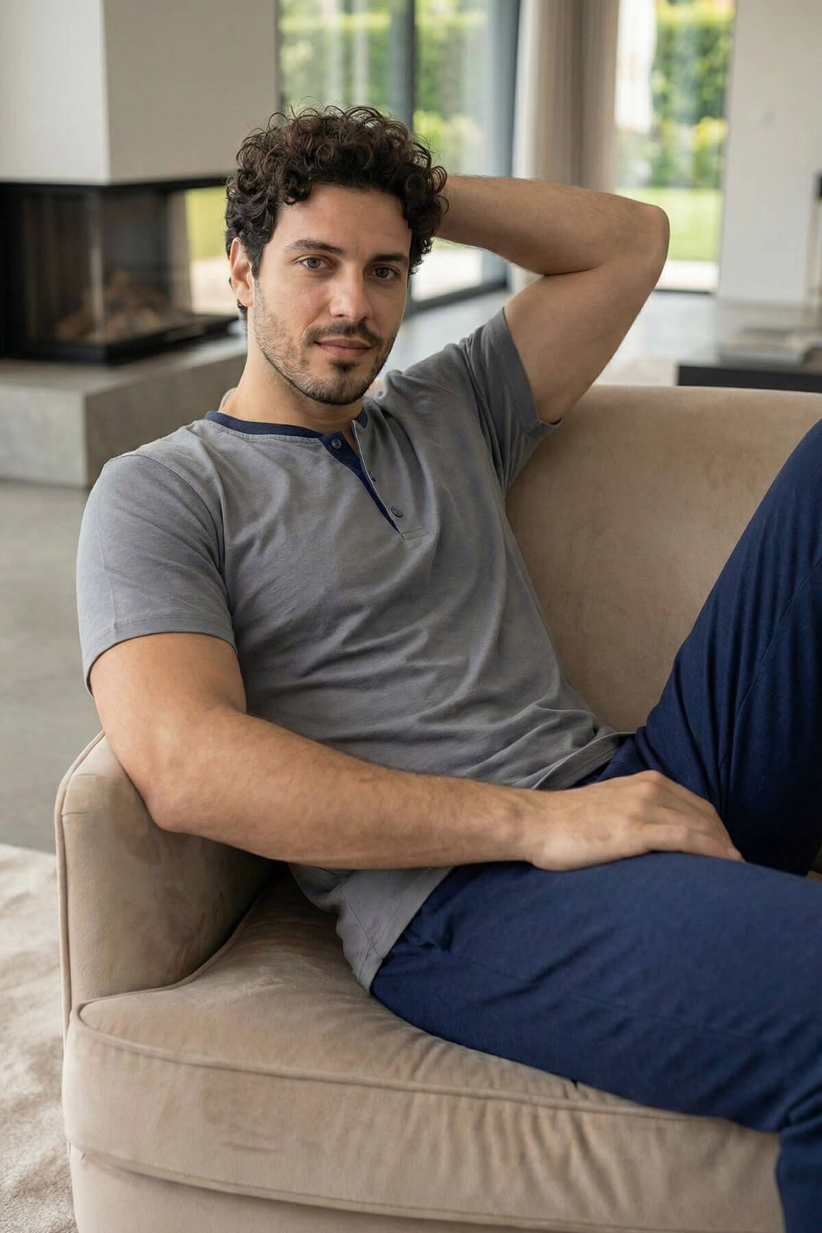 Urban Grey Kısa Kollu Pat Detaylı Elegant Erkek Pijama Takımı - Pijamaevi (3)