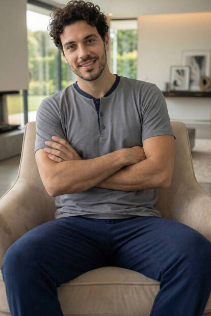 Urban Grey Kısa Kollu Pat Detaylı Elegant Erkek Pijama Takımı - 5